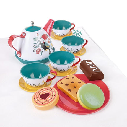 Hape DIY Tea Pot Set, 15-Pieces Playset for 3+ Kids, Tea Cups, Teapot, and Accessories, Educational Montessori Toy for Toddlers and Children