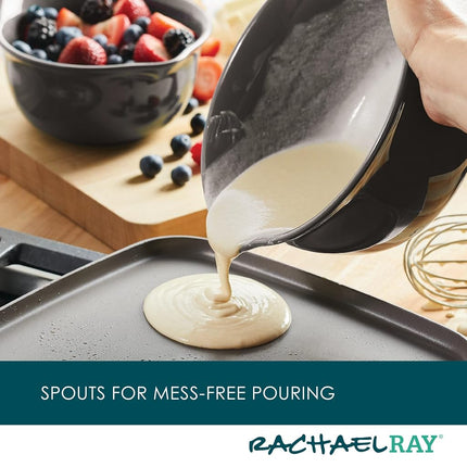 Rachael Ray Ceramics Nesting Mixing Bowl Set with Pour Spout, 1 Quart and 2 Quart - Dark Gray