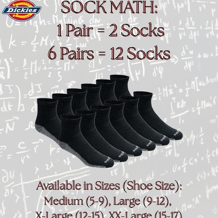 Dickies Men's Dri-tech Moisture Control Quarter Socks, Available in M-XXL (6, 12, 18 Grey Sole Shoe 12-15 13-15, Black (6 Pairs), X-Large (Pack of 6)