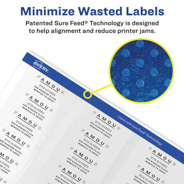 Avery Return Address Labels with Sure Feed for Laser Printers, 2/3" x 1-3/4", 6,000 Labels, Permanent Adhesive (5155)