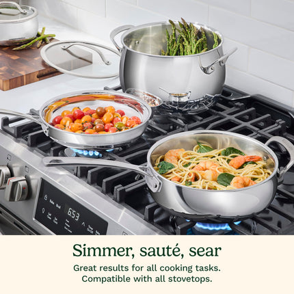 Sartén Honda Cuisinart PureClad™ de Acero Inoxidable de Triple Capa de 5.2 L con Tapa