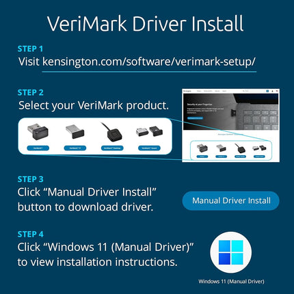 Kensington VeriMark™ Gen2 USB-A Fingerprint Key Reader - Windows Hello & Windows Hello for Business, Tap and Go, Anti-Spoofing (K64704WW)