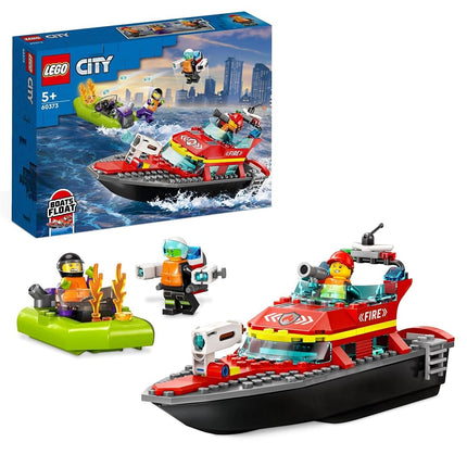 LEGO City Fire Rescue Boat Toy for 5+ Year Old Boys & Girls, Building Set with a Floating Toy Boat and 3 Firefighter Minifigures, Kids' Construction Toys, Birthday Treat 60373