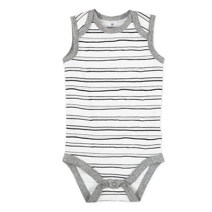 HonestBaby Unisex Baby 100% Organic Cotton Sleeveless One-Piece Bodysuits, 5-Pack Pattern Play, Preemie