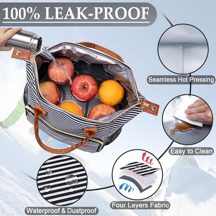 Insulated Lunch Bag - Large Portable Cooler Lunch Box for Office Work School Picnic Beach Workout - Reusable Freezable Tote Lunch Bag Organizer with Adjustable Shoulder Strap for Women Men Adult