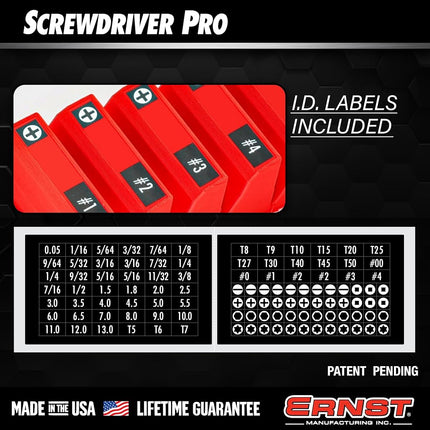 Ernst Manufacturing Screwdriver Pro - Modular Screwdriver Organizer for 26 Tools with Magnetic Base, Red - Made in the USA