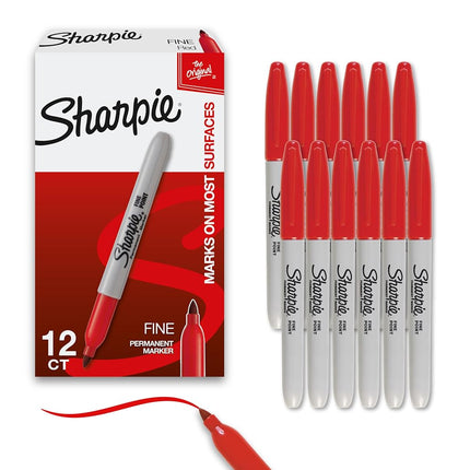 SHARPIE 30002 Permanent Markers, Fine Point, Red, 