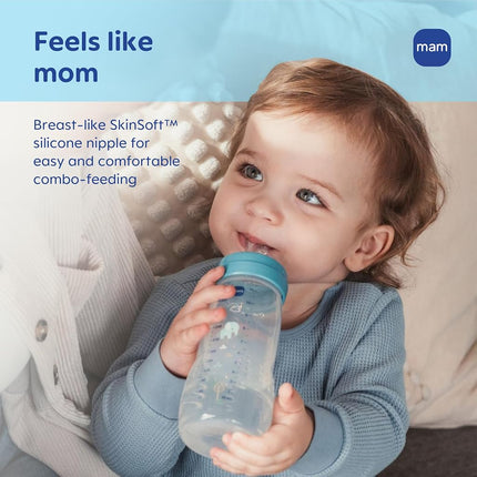 MAM Baby Bottle, Blue, 11 Ounce, 2-Count, (Designs May Vary)