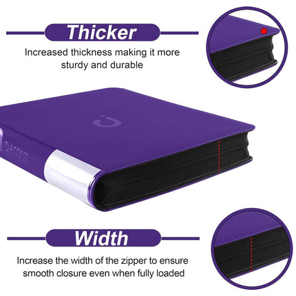 Premium Card Binder 16 Pocket - Fits 1600 Cards，4X4 Ringless Card Album with Sleeves for Trading Cards & Sports Cards（Model C，Classic Purple）