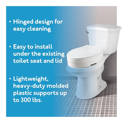 Carex Elongated Hinged Toilet Seat Riser, Adds 3.5 Inches of Height to Toilet, 300 Pound Weight Capacity, Hinged for Easy Cleaning
