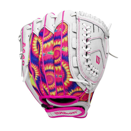 Wilson 2024 A440™ Flash™ 11” Youth Infield Fastpitch Softball Glove - Right Hand Throw, White/Pink/Tie Dye