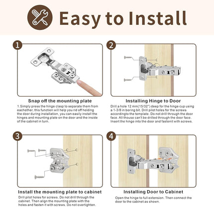 20 Pack Full Overlay Soft Close Cabinet Hinges 105° Frameless 3 Way Adjustable Soft Close Hinges for Cabinet Doors Kitchen Cabinet Door Hinges with Screws