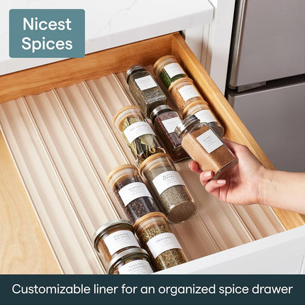 YouCopia SpiceLiner Adjustable Spice Drawer Liner, 10ft Roll, Sandstone, Seasoning and Spices Bottle Organizer Insert