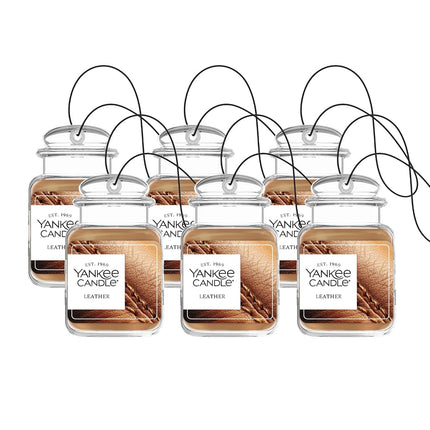 Yankee Candle Car Air Fresheners, Hanging Car Jar Ultimate, Neutralizes Odors Up To 30 Days, Leather, 0.96 OZ (Pack of 6)