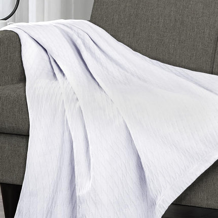 Superior 100% Cotton Thermal Blanket, Soft and Breathable Cotton for All Seasons, Bed Blanket and Oversized Throw Blanket with Luxurious Diamond Weave - Full/Queen Size, White