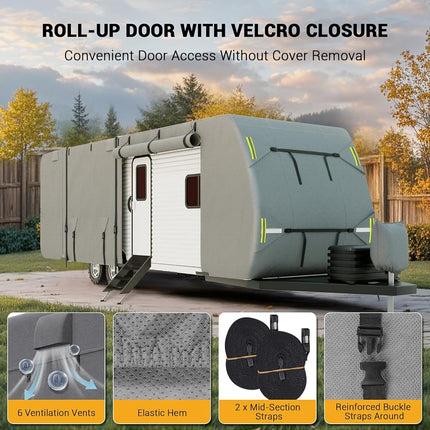GarveeTech Travel Trailer RV Cover 27-30 FT, Upgraded 7 Layers Top Camper Cover, Heavy Duty Motorhome Covers Windproof Waterproof and Anti-UV Camping Travel Covers