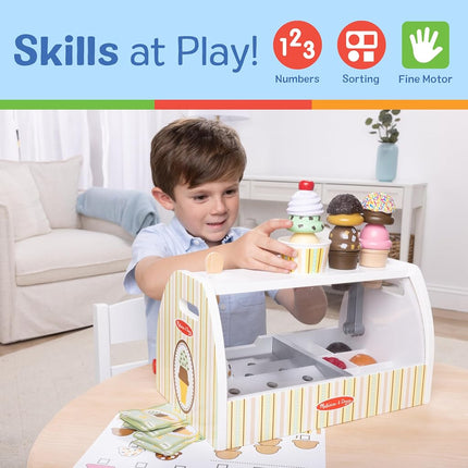 Melissa & Doug Wooden Scoop and Serve Ice Cream Counter (20 pcs) - Play Food and Accessories