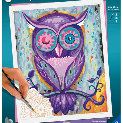 Ravensburger CreArt Large Format 24 x 30 cm – Dreamy Owl – Creative Hobby – Paint by Numbers – Adult – Relaxing and Creative Activity – from 12 Years – 28990 – French Version