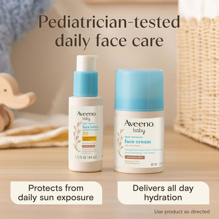 Aveeno Baby Daily Moisture Face Cream, Oat Enriched Moisturizing Cream for Babies’ Sensitive Facial Skin, Strengthens Skin’s Moisture Barrier, Ultra-Hydrating, Non-Greasy, Fragrance-Free, 1.5 oz