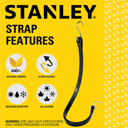 STANLEY S300441 Black 41" All-Weather Rubber Bungee Cords with S-Hooks for Securing Tarps, Flatbed Hauler and Boat Covers, Storage, and Cargo, 10 Pack