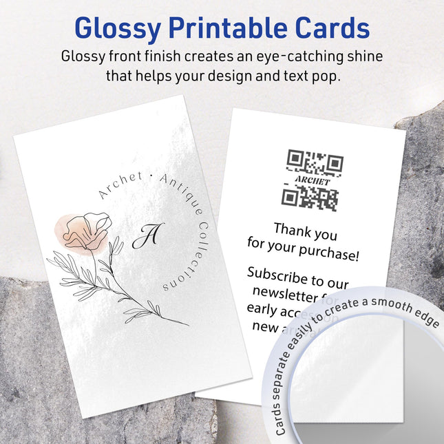 Cartes rectangulaires imprimables Avery, technologie Sure Feed, 7,6 x 12,7 cm, papier cartonné blanc brillant, imprimable laser/jet d'encre, 150 au total, idéales pour l'indexation de fichiers et de recettes