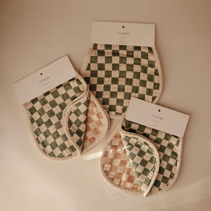 mushie Muslin Baby Burp Cloths | 100% Organic Cotton, Set of 2 (Olive Check/Natural Check), Small, MBC-205