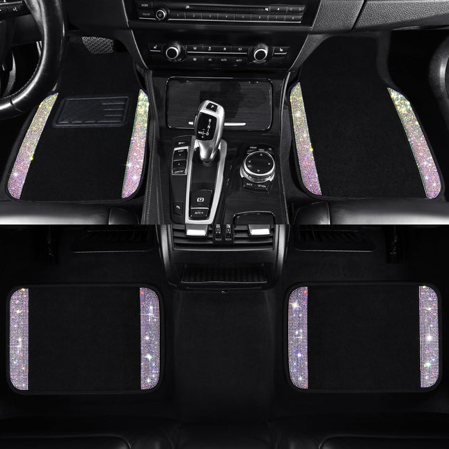 VarCozy Shining Rhinestones Floor Mats for Cars, Sparkly Glitter Crystal Car Floor Mats with Anti-Slip Heel Pad for Women,4pcs Bling Diamond Universal Automotive Floor Mats for SUV,Sedan,Multicolor