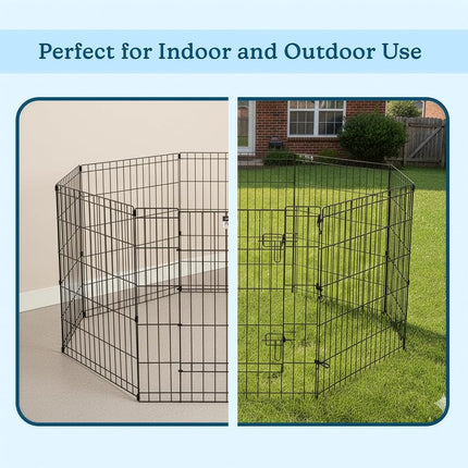 Petmaker Dog Playpen - Foldable Metal Playpen with 8 Panels of 24 x 30 Inch - Indoor and Outdoor with Door for Dogs, Cats or Small Animals