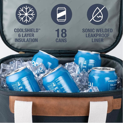 Nevera Plegable CleverMade Malibu Luxe - 18 latas - Elegante, Estructurada, A Prueba de Fugas y Plegable con Asas para Viaje - Bolsa Aislada de Lona Blanda - Leeward Navy