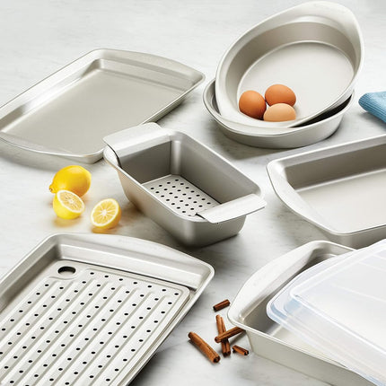 Rachael Ray Nonstick Bakeware Set Without Grips Includes Nonstick Cookie Sheets/Baking Sheets - 3 Piece, Silver