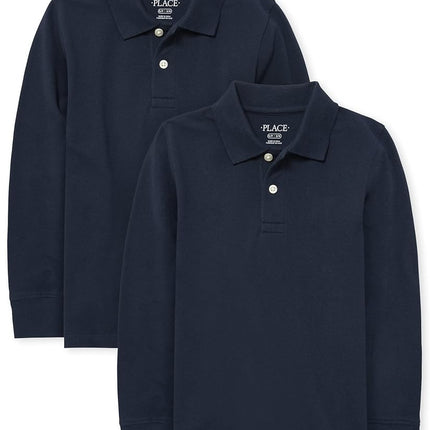 The Children's Place Boys Uniform Long Sleeve Pique Polo, Nautico 2-Pack, X-Small