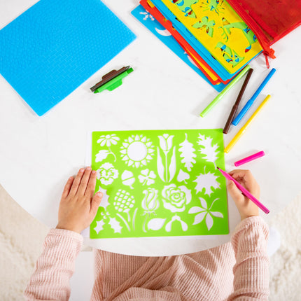 Melissa & Doug Created by Me! Stencil Art Coloring Activity Kit in Storage Pouch -- 170+ Designs, 6 Markers, 2 Crayons, Paper