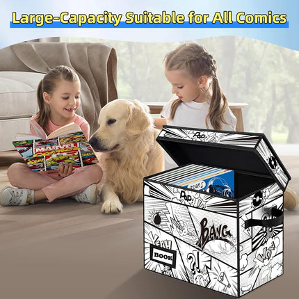 YNSZAS Cartoon Bombs Comic Book Storage Box, 15.8'' X 7.8'' X 11.8'', Collapsible Short Box Holds 160-180 Comics, Heavy Duty Bin Container Holder Shelf, A-White 1-Pack