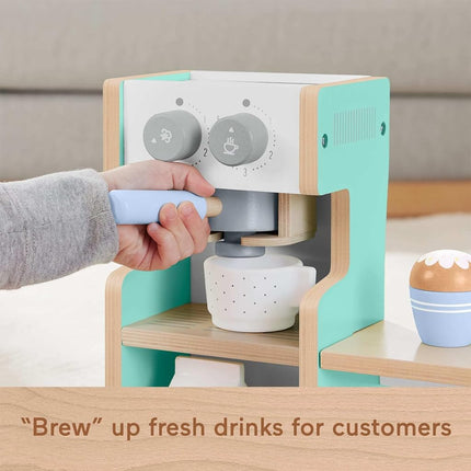 Fisher-Price Pretend Playset Wooden Coffee Shop with Toy Register, 20 Wood Pieces for Preschool Kids Ages 3+ Years