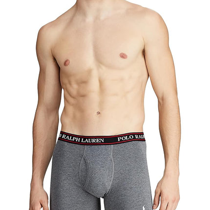 Polo Ralph Lauren Underwear Men's Stretch Classic Fit Trunks 3 Pack, Red/Charcoal Heather Stripe/Charcoal Heather, M