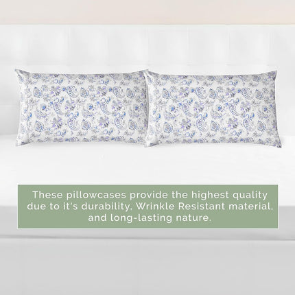 Elegant Comfort Ultra Soft Set of 2 Floral Print Pillowcases - 1500 Premium Hotel Quality Microfiber, Soft and Smooth Envelope Closure 2-Piece Pillow Covers - King, Paisley Indigo
