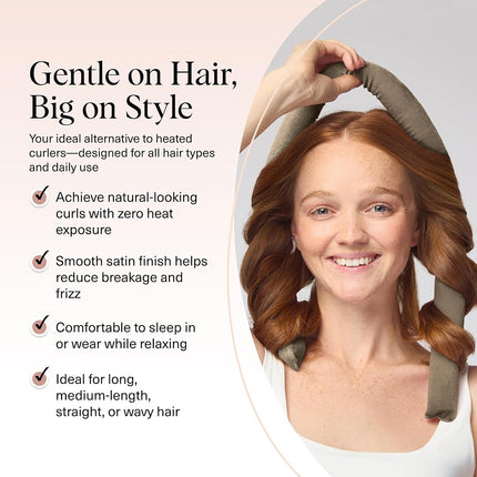 Kitsch Velvet XL Heatless Curling Set - Hair Curler for Heatless Curls Overnight - Flexi Rod & Hair Curlers to Sleep In, No Heat Damage Styling - With Two Velvet Bow Scrunchies - Eucalyptus