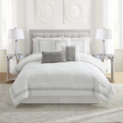 Queen Comforter Set 7-Piece Embroidered Faux Suede