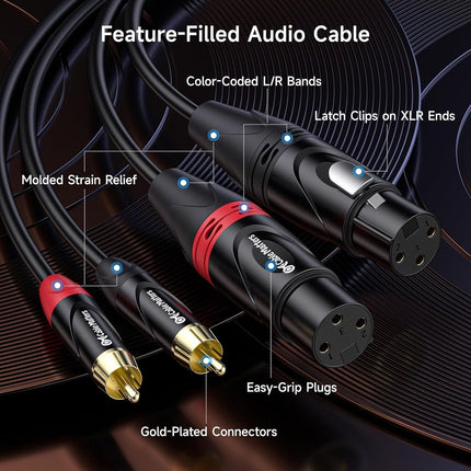 Cable Matters Dual XLR to RCA Cable 10 ft, XLR Female to RCA Cable (Dual Female XLR to RCA Cable) - 10 Feet