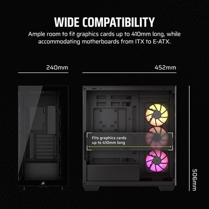 CORSAIR iCUE LINK 3500X RGB Mid-Tower ATX PC Case – Panoramic Tempered Glass – Reverse Connection Motherboard Compatible – 3x CORSAIR iCUE LINK RX120 RGB Fans Included – Black