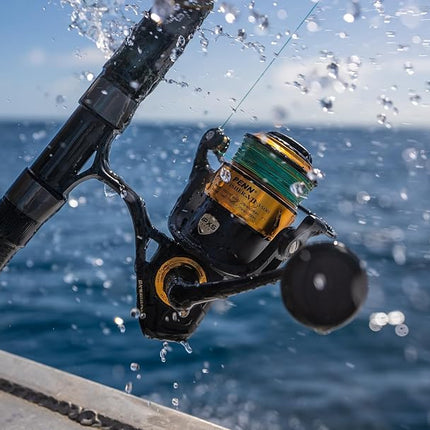 PENN Spinfisher VII Spinning Reel, Fishing Reel, Sea Fishing Reel With IPX5 Sealing That Protects Against Saltwater Ingression, Caters for different Species, Unisex, Black Gold, 3500