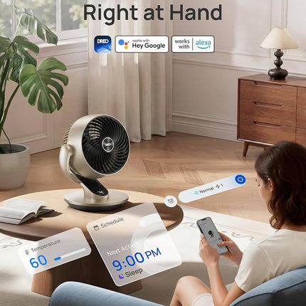 DREO Smart Desk Fan for Bedroom, 13" Powerful 70 ft Whole Room Air Circulator Fan, 120�+90� Oscillating Fans with Voice Control, 4 Speeds, 5 Modes, 12H Timer Portable Table Fan for Office, Home