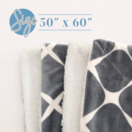 Elegant Comfort Reversible, Printed Sherpa Throw Blanket, All-Season Blanket- Super Soft, Cozy and Plush- Decorative Throw, Perfect for Lounging, 50 x 60 inches, Bloomingdale, Sherpa Throw Silver Grey