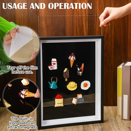 Vicenpal Large Souvenir Magnet Display Case 16 x 12 Souvenir Fridge Magnets Collection Display Board Removable Magnetic Frame Dust Proof Magnetic Case for Wall Tabletop Refrigerator(1 Pcs,Black)