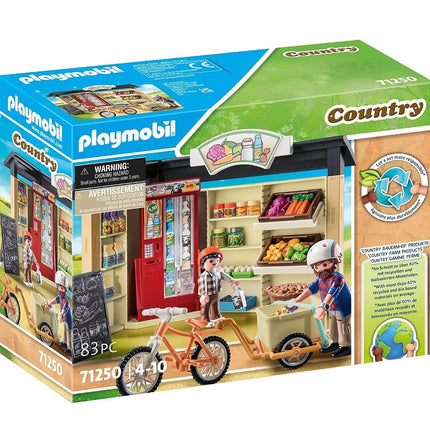 Playmobil 71250 Country farm shop, bike with trailer, organic farm food grocery shop, sustainable toy for children ages 4+