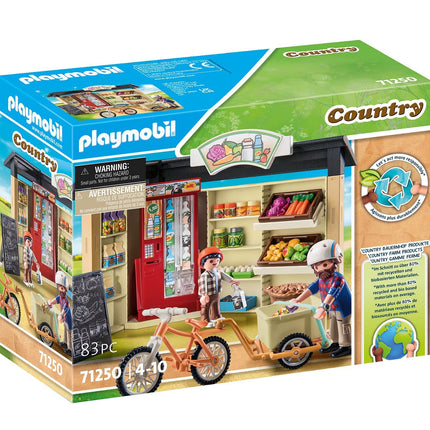 Playmobil 71250 Country farm shop, bike with trailer, organic farm food grocery shop, sustainable toy for children ages 4+