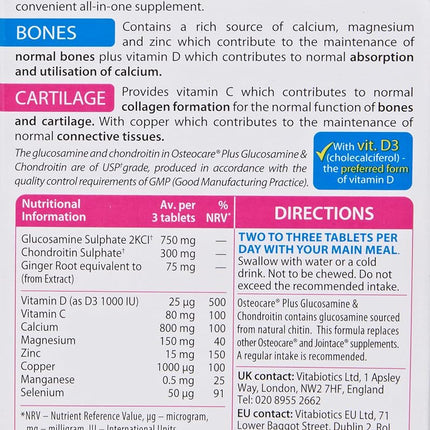 Osteocare by Vitabiotics Plus Glucosamine & Chondroitin Tablets x 60