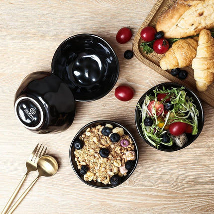 vicrays Ceramic Small Dessert Bowls Set - 10 oz, Set of 6, Microwave, Oven and Dishwasher Safe, for Rice, Ice Cream, Soup, Snacks, Cereal, Chili, Side Dishes etc, Kitchen Bowls Set, Black