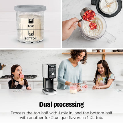Ninja NC501 CREAMi Deluxe 11-in-1 Ice Cream & Frozen Treat Maker for, Sorbet, Milkshakes, Drinks More, 11 Programs, with 2 XL Family Size Pint Containers, Perfect Kids, Silver, 2 quarts