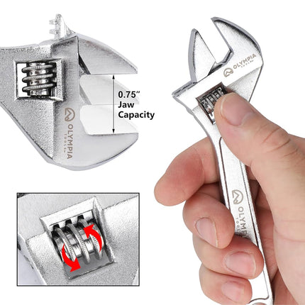 Olympia Tools 6" Adjustable Wrench, Heavy Duty Drop Forged Steel, Chrome Plated, Precision Machined Jaws, Rust Resistant